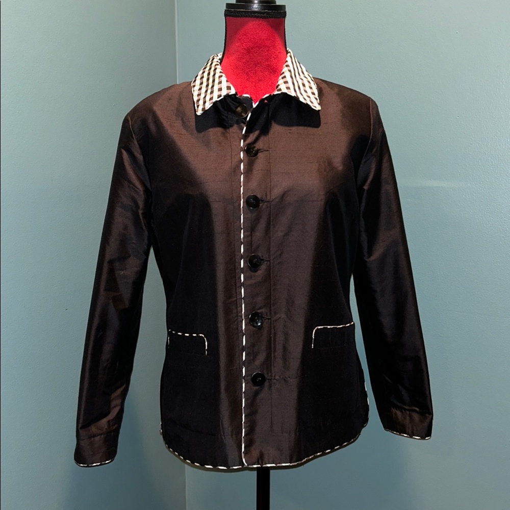 Harris Wallace Black Silk Reversible Jacket Size 8P